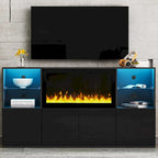 Mobile TV con caminetto elettrico non riscaldante da 34,2", Centro di intrattenimento con luce LED, Ripiani in vetro temperato per TV fino a 75"