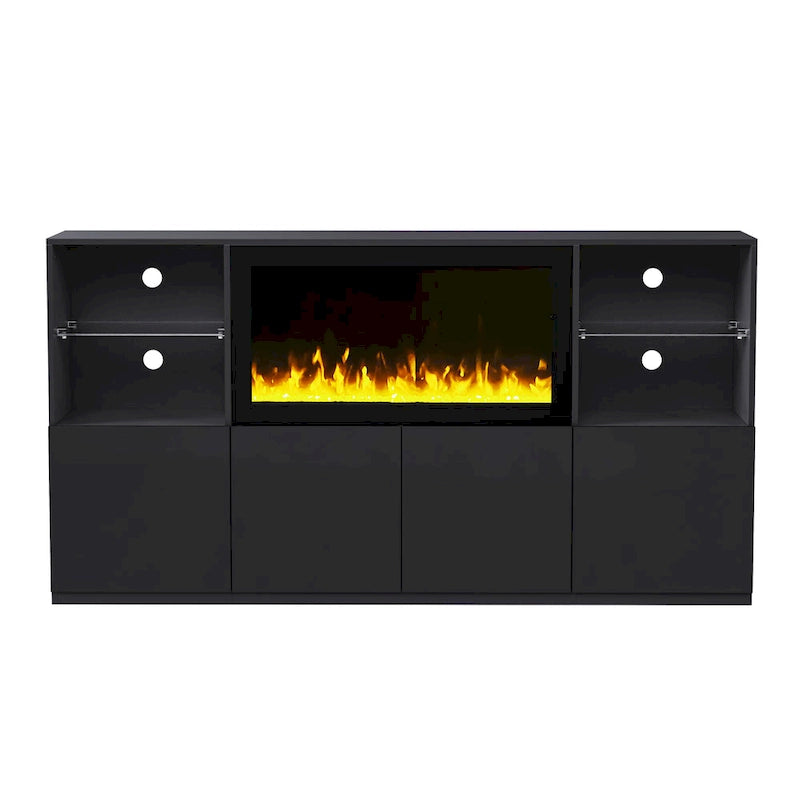 Mobile TV con caminetto elettrico non riscaldante da 34,2", Centro di intrattenimento con luce LED, Ripiani in vetro temperato per TV fino a 75"