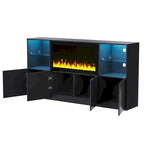 Mobile TV con caminetto elettrico non riscaldante da 34,2", Centro di intrattenimento con luce LED, Ripiani in vetro temperato per TV fino a 75"