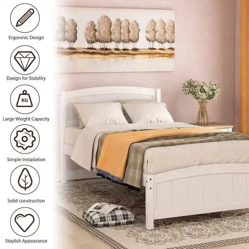 Letto a piattaforma in legno a una piazza con testiera e supporto a doghe in legno