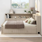Divano Letto in Legno Matrimoniale con Letto Estraibile e Ripiani Portaoggetti - Alternativa al Divano Letto Trasformabile - Ottimo per Piccoli Spazi