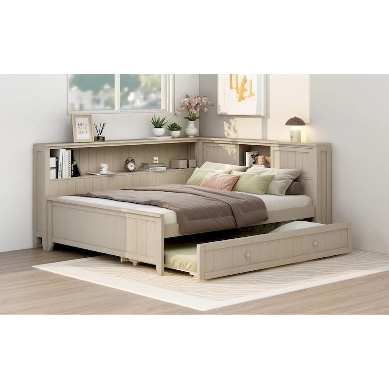 Divano Letto in Legno Matrimoniale con Letto Estraibile e Ripiani Portaoggetti - Alternativa al Divano Letto Trasformabile - Ottimo per Piccoli Spazi