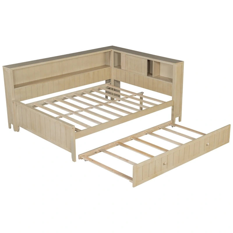 Divano Letto in Legno Matrimoniale con Letto Estraibile e Ripiani Portaoggetti - Alternativa al Divano Letto Trasformabile - Ottimo per Piccoli Spazi