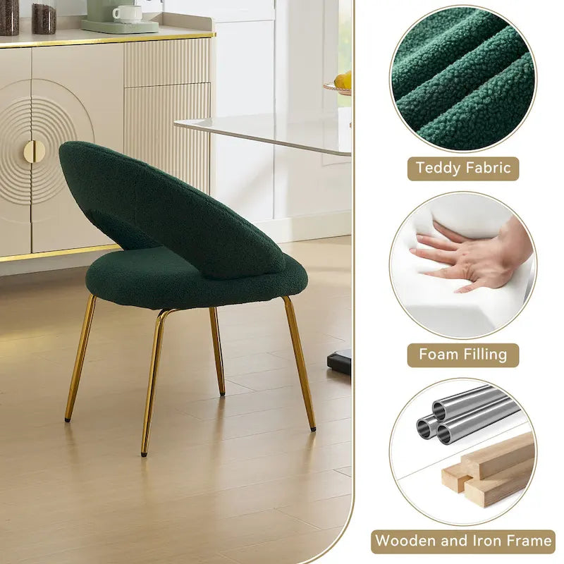 Set di 1 sedia da pranzo con schienale curvo e gambe in metallo dorato
