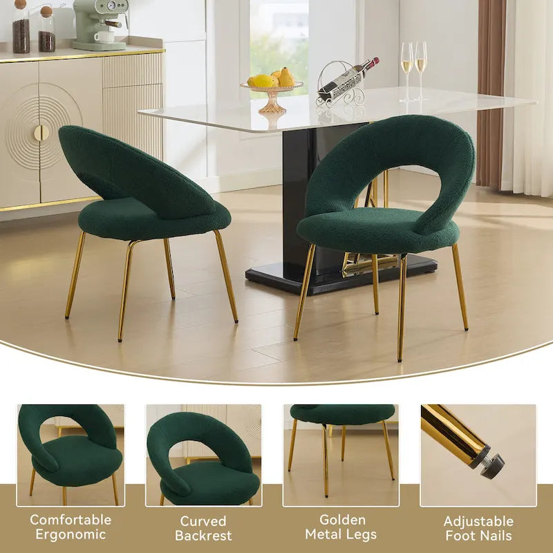 Set di 1 sedia da pranzo con schienale curvo e gambe in metallo dorato