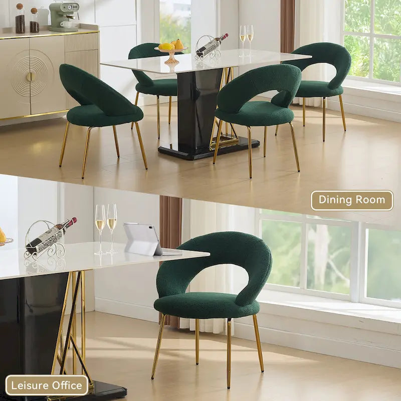 Set di 1 sedia da pranzo con schienale curvo e gambe in metallo dorato