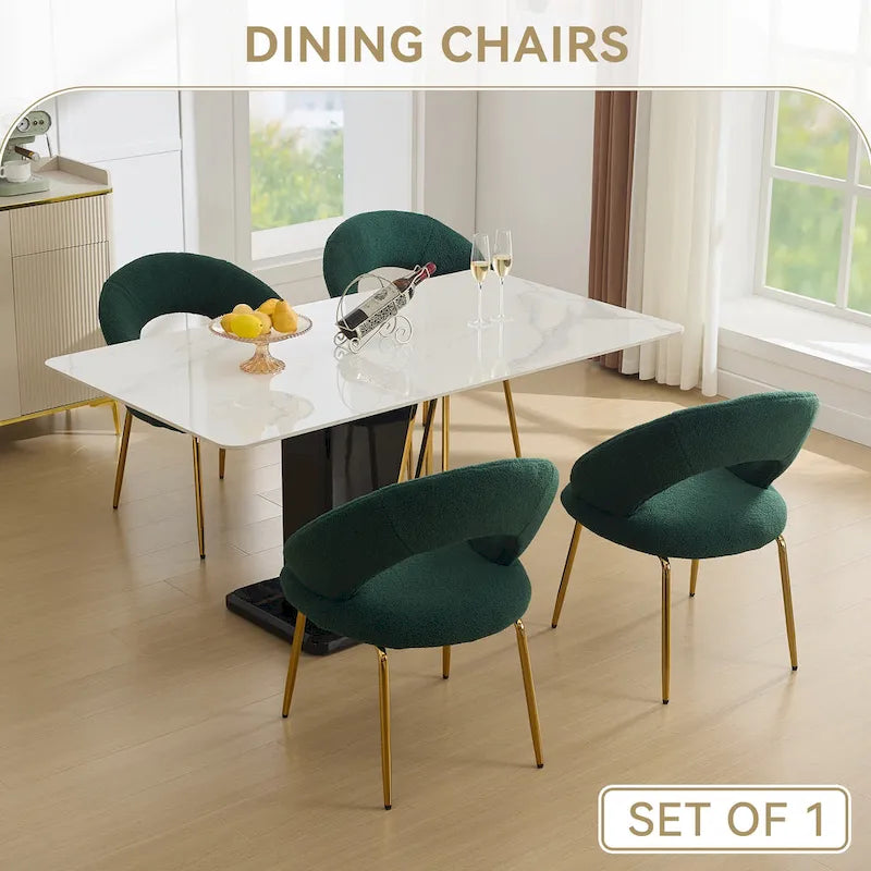 Set di 1 sedia da pranzo con schienale curvo e gambe in metallo dorato