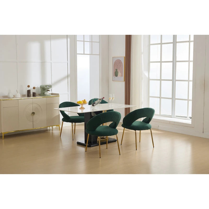 Set di 1 sedia da pranzo con schienale curvo e gambe in metallo dorato