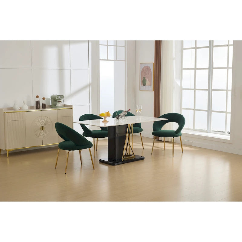Set di 1 sedia da pranzo con schienale curvo e gambe in metallo dorato