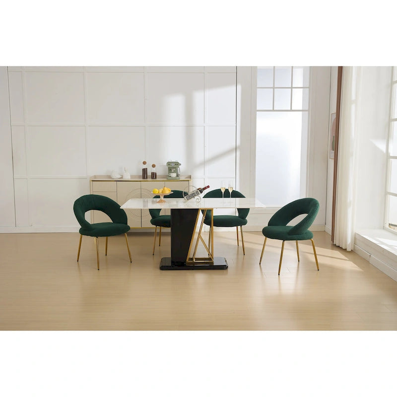Set di 1 sedia da pranzo con schienale curvo e gambe in metallo dorato