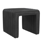 Pouf ottomano, trapuntato a canali, in similpelle nera, 48 cm