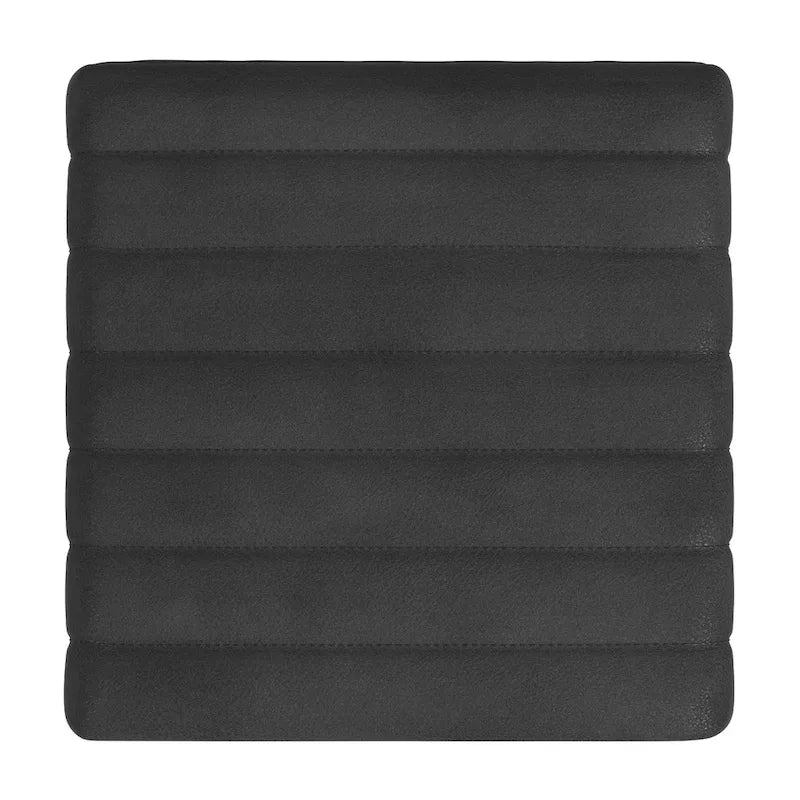 Pouf ottomano, trapuntato a canali, in similpelle nera, 48 cm