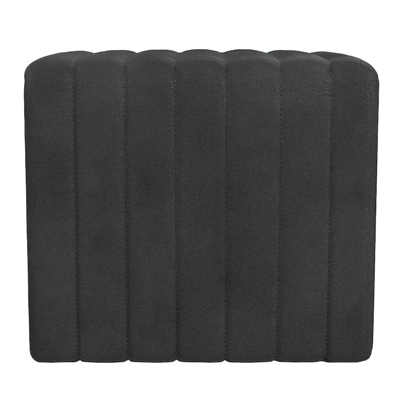 Pouf ottomano, trapuntato a canali, in similpelle nera, 48 cm