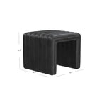Pouf ottomano, trapuntato a canali, in similpelle nera, 48 cm