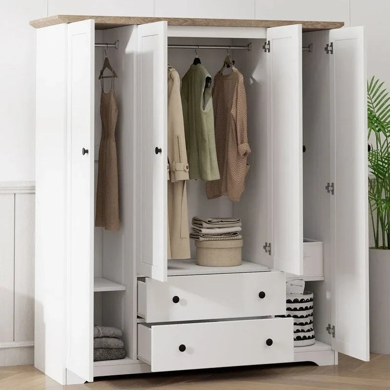 Armadio a quattro ante con due cassetti - 60,6L x 20,8P x 68,5A