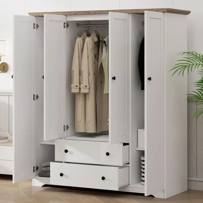 Armadio a quattro ante con due cassetti - 60,6L x 20,8P x 68,5A