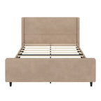 Letto imbottito in velluto a coste con testiera ad alette a righe verticali, pediera, letto a piattaforma a basso profilo, letto a pannello a slitta