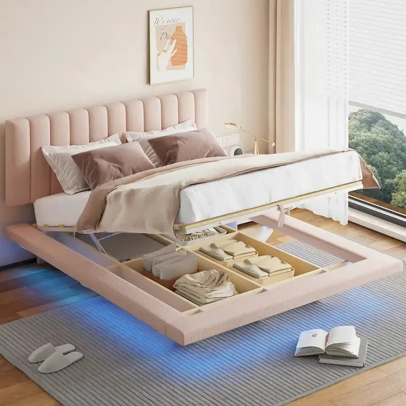 Letto matrimoniale "Queen Size" sospeso con luci LED e USB