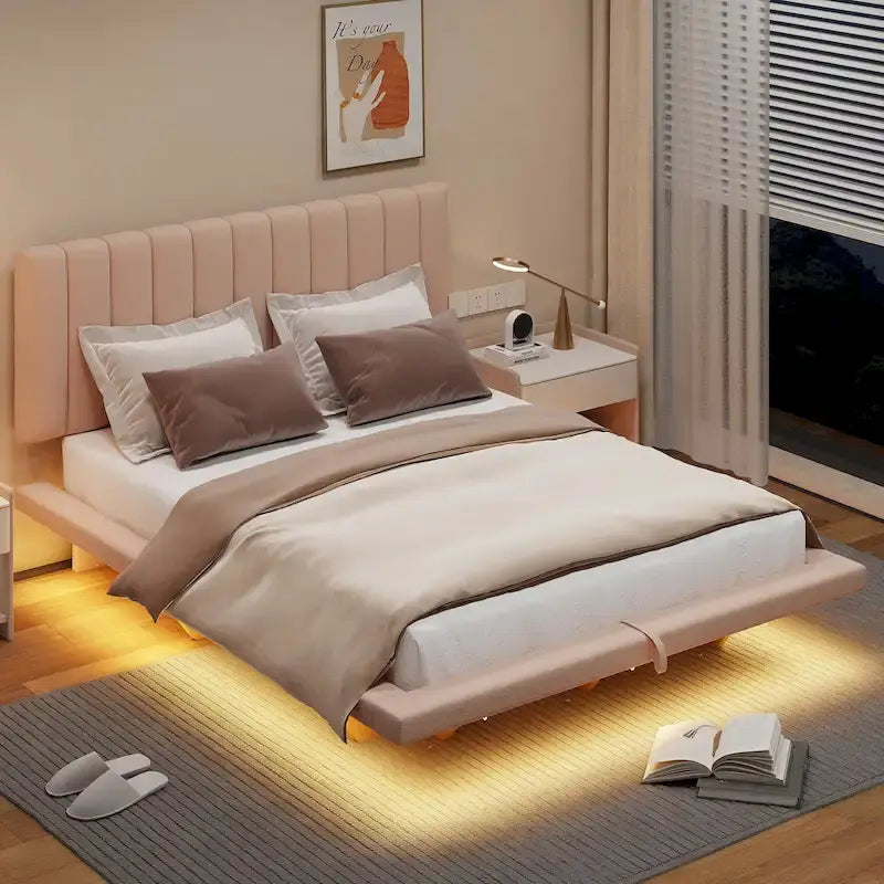 Letto matrimoniale "Queen Size" sospeso con luci LED e USB