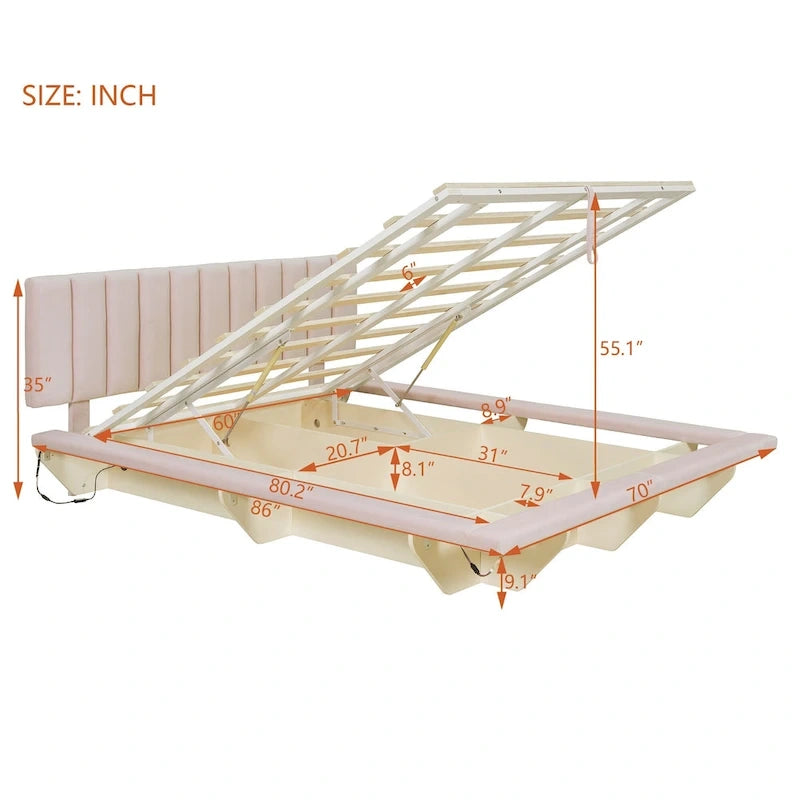 Letto matrimoniale "Queen Size" sospeso con luci LED e USB