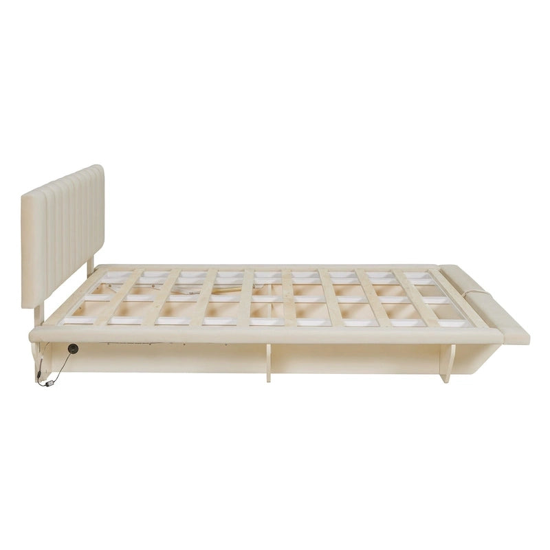 Letto matrimoniale "Queen Size" sospeso con luci LED e USB