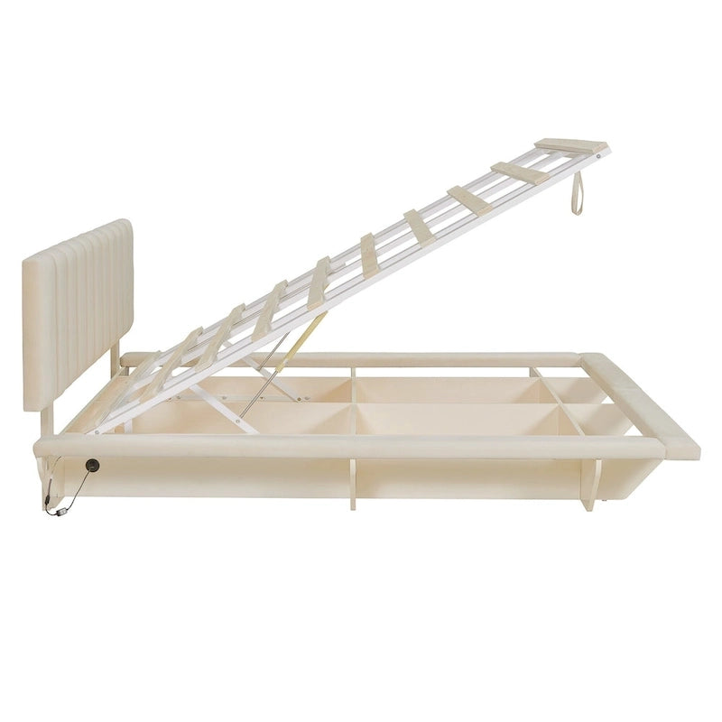 Letto matrimoniale "Queen Size" sospeso con luci LED e USB