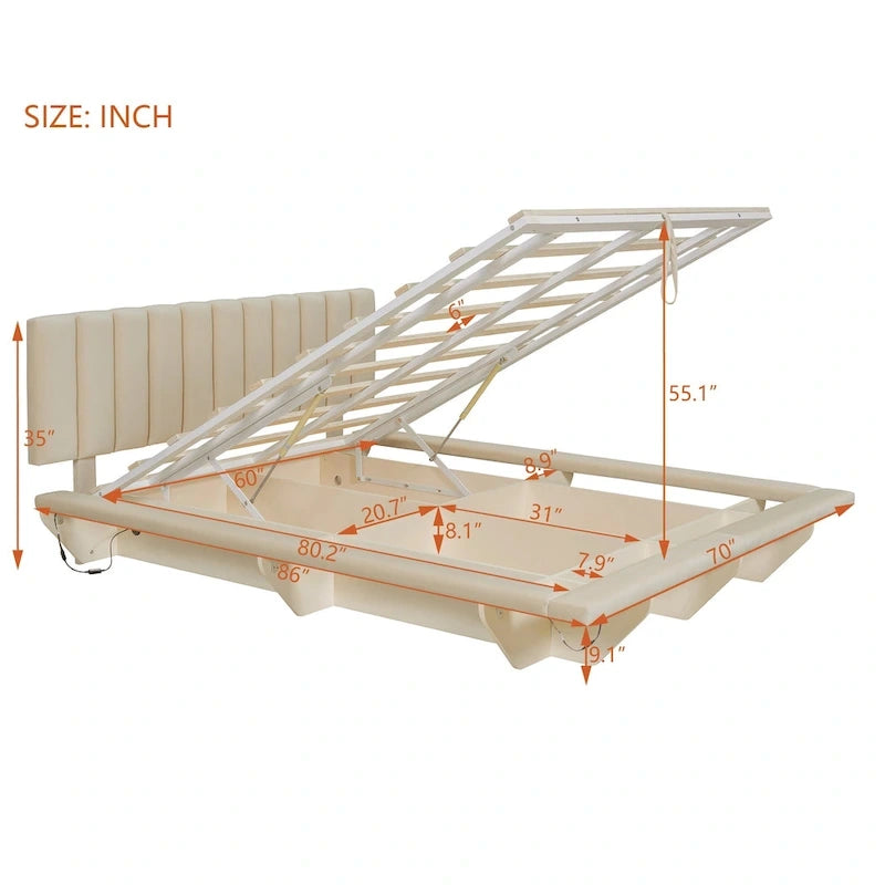 Letto matrimoniale "Queen Size" sospeso con luci LED e USB