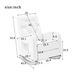 Sedia a dondolo moderna con schienale alto da 73 cm, rivestita con bottoni trapuntati, gambe in legno massello e tasca laterale