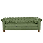 Divano Chesterfield in velluto da 74,5" con bottoni capitonné, braccioli arrotolati, gambe tornite e design elegante