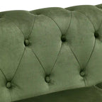 Divano Chesterfield in velluto da 74,5" con bottoni capitonné, braccioli arrotolati, gambe tornite e design elegante
