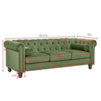 Divano Chesterfield in velluto da 74,5" con bottoni capitonné, braccioli arrotolati, gambe tornite e design elegante