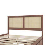 Letto con piattaforma contenitore in legno con 4 cassetti e testiera in rattan