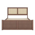 Letto con piattaforma contenitore in legno con 4 cassetti e testiera in rattan