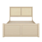 Letto con piattaforma contenitore in legno con 4 cassetti e testiera in rattan