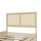 Letto con piattaforma contenitore in legno con 4 cassetti e testiera in rattan