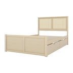 Letto con piattaforma contenitore in legno con 4 cassetti e testiera in rattan