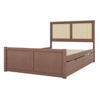 Letto con piattaforma contenitore in legno con 4 cassetti e testiera in rattan