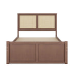 Letto con piattaforma contenitore in legno con 4 cassetti e testiera in rattan