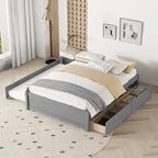 Letto a piattaforma interamente in legno massello con rotelle estraibili doppie