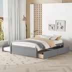 Letto a piattaforma interamente in legno massello con rotelle estraibili doppie