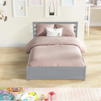 Struttura letto a piattaforma in legno full size con testiera e rotelle singole