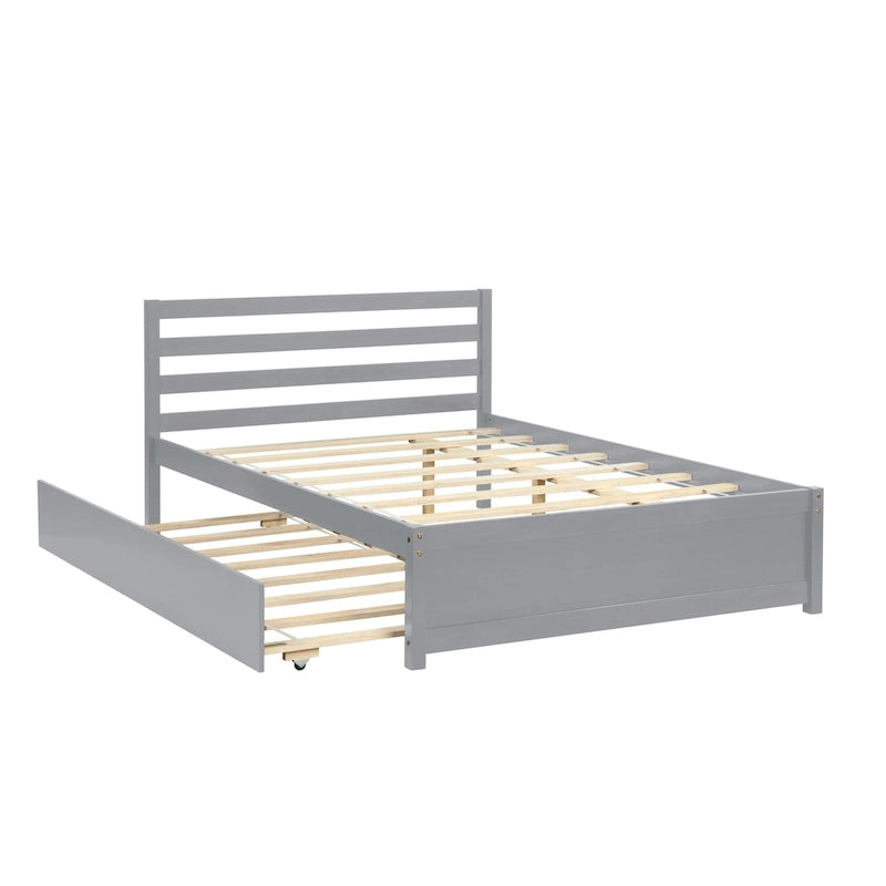 Struttura letto a piattaforma in legno full size con testiera e rotelle singole