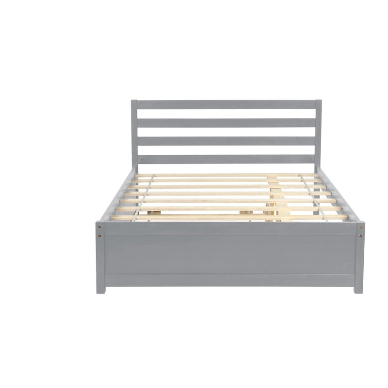 Struttura letto a piattaforma in legno full size con testiera e rotelle singole