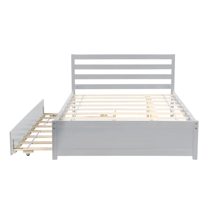 Struttura letto a piattaforma in legno full size con testiera e rotelle singole