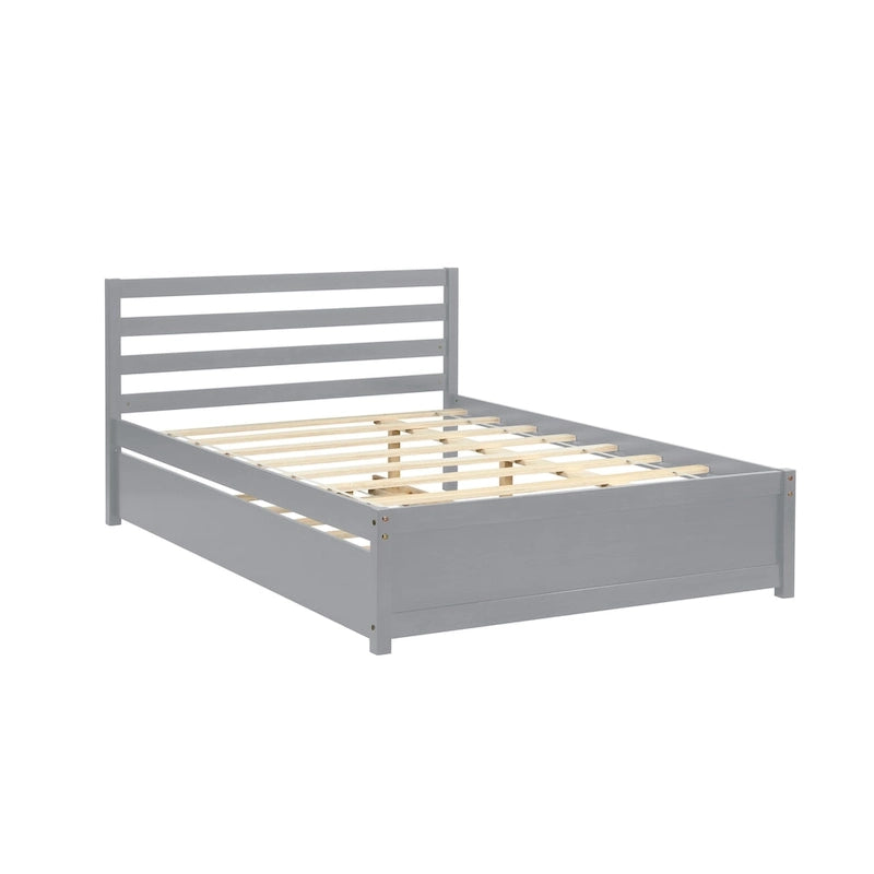 Struttura letto a piattaforma in legno full size con testiera e rotelle singole