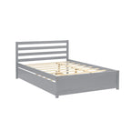 Struttura letto a piattaforma in legno full size con testiera e rotelle singole