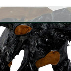 Consolle in legno di teak con bordo vivo e base a tronco d'albero con piano in vetro trasparente - Nero - 16W x 49L x 32H