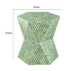 Tavolino/Sgabello da 50 cm, intarsio in conchiglia Capiz, design geometrico esagonale, verde