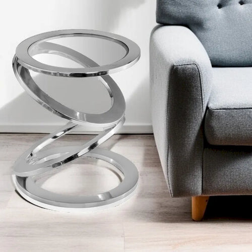  17 Silver And Clear Glass and Aluminum Round Abstract End Table