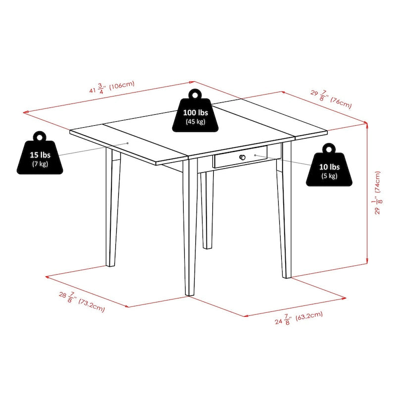 Tavolo da pranzo con doppia anta a ribalta, Noce - 41.73L x 30.55P x 29.13A